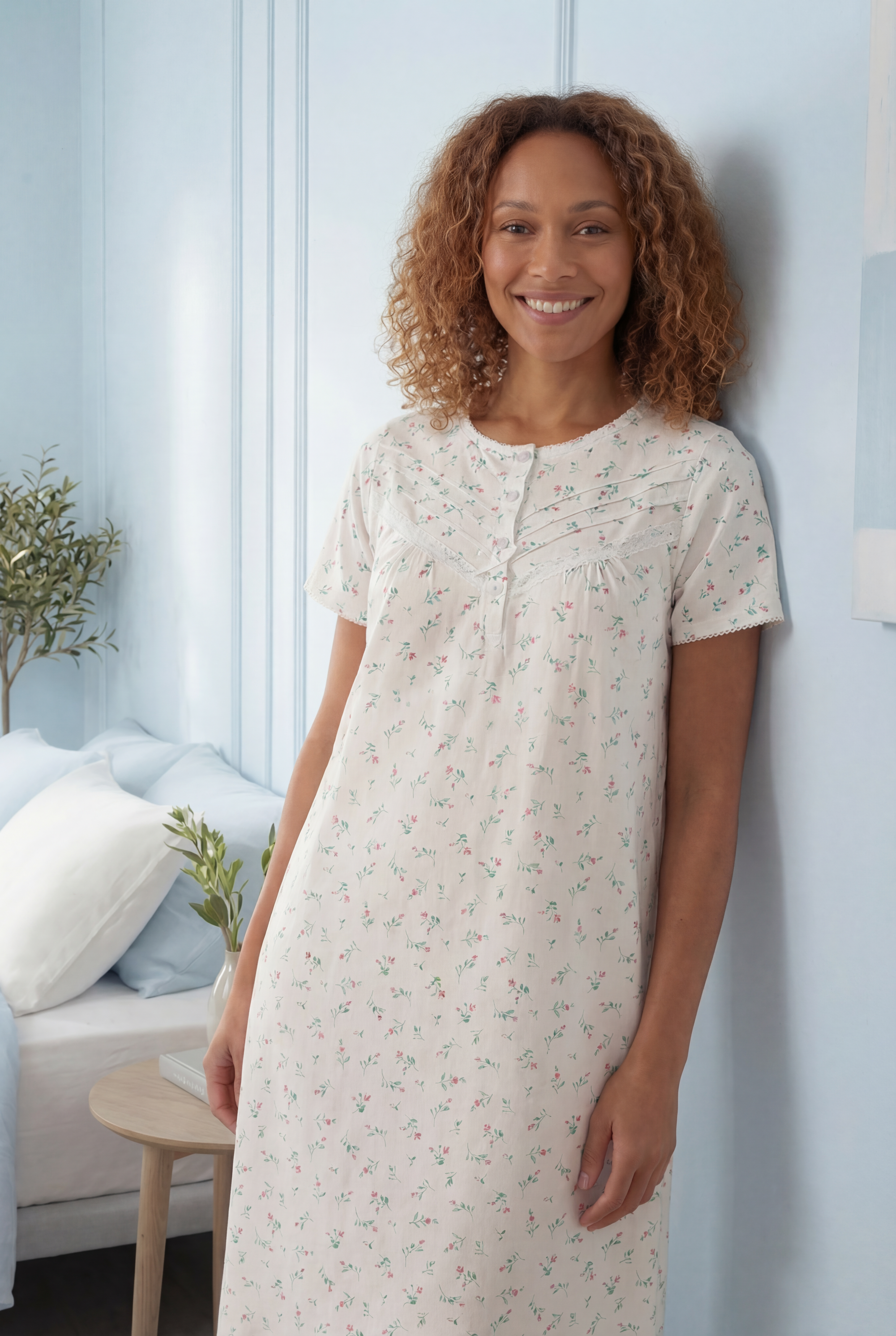 Camille Womens Classic 100% Organic Cotton Short Sleeve Nightdress