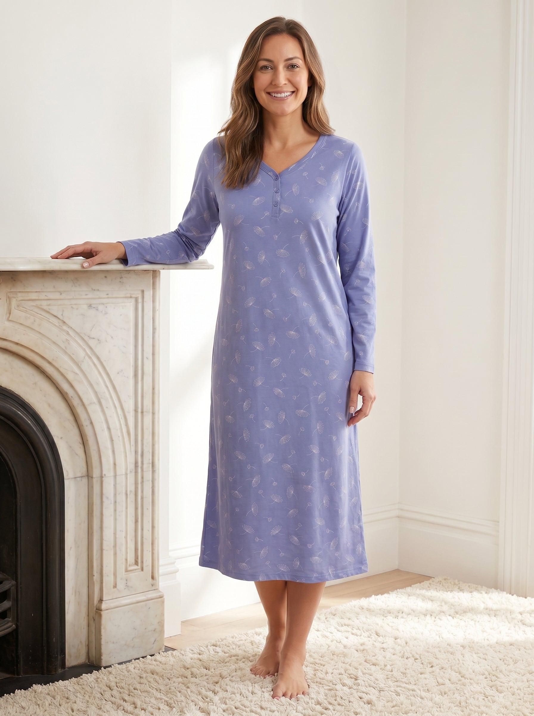 Camille Womens 100% Organic Cotton Classic Long Sleeve Nightdress
