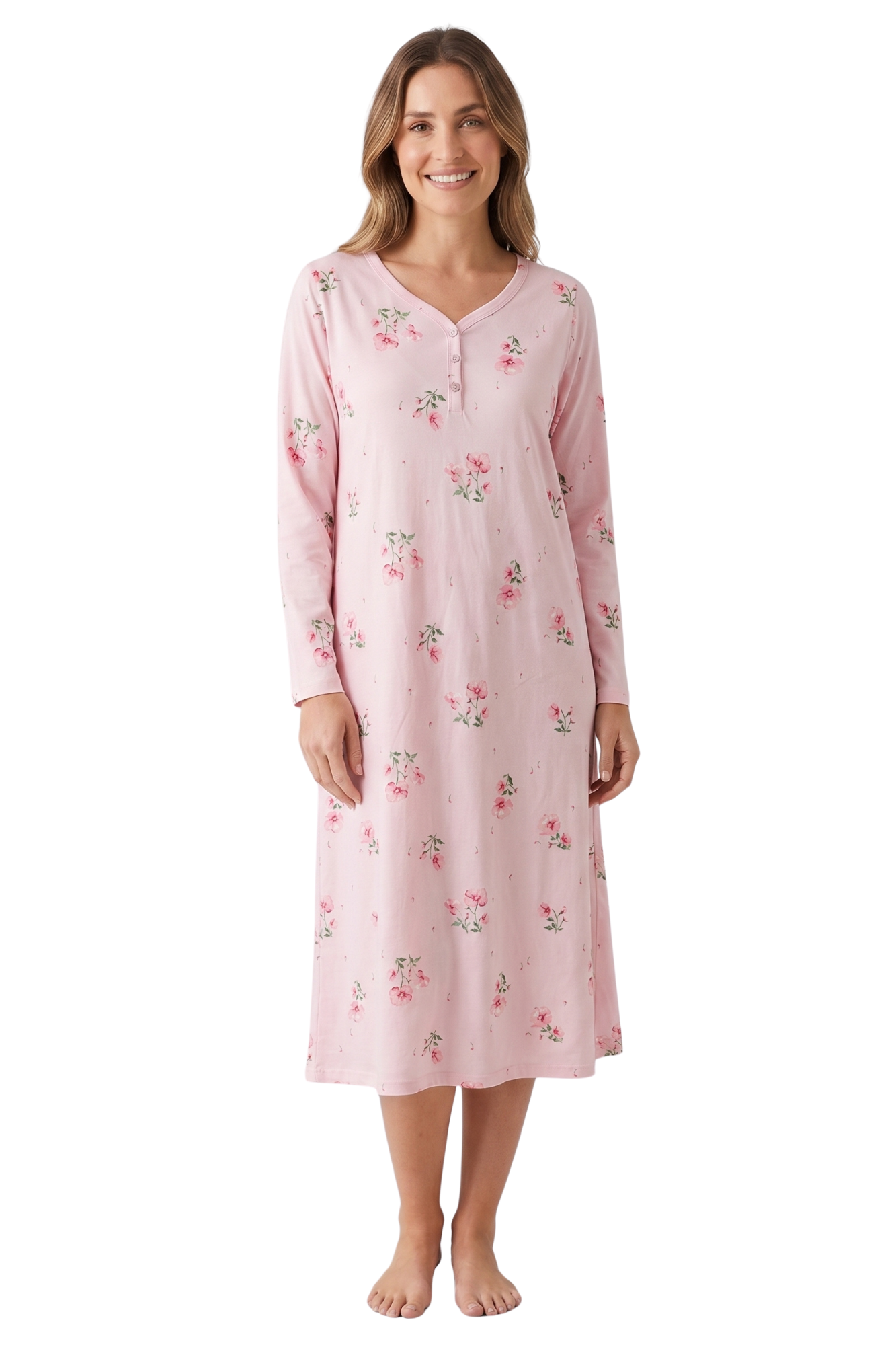 Camille Womens 100% Organic Cotton Classic Long Sleeve Nightdress