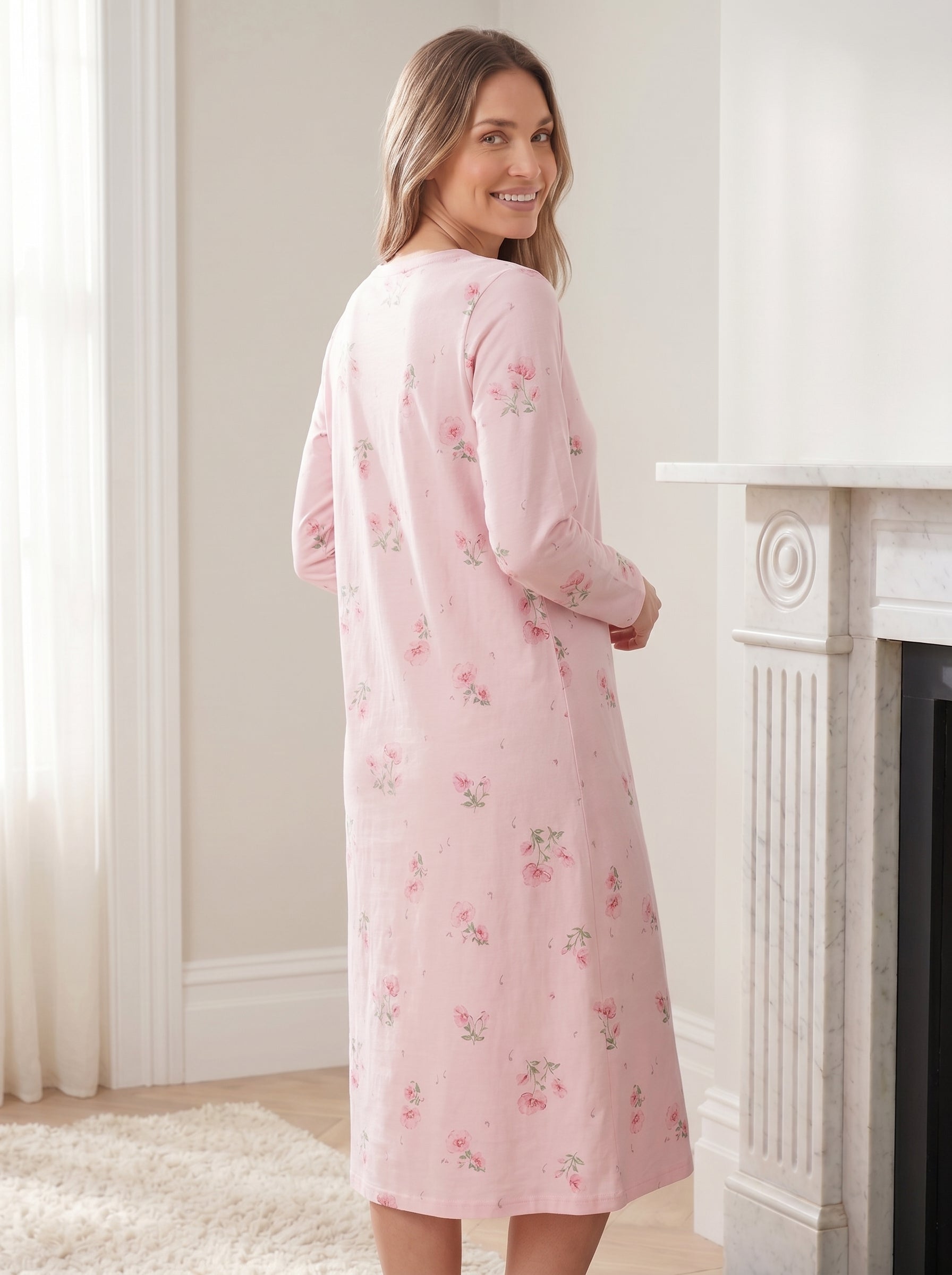Camille Womens 100% Organic Cotton Classic Long Sleeve Nightdress