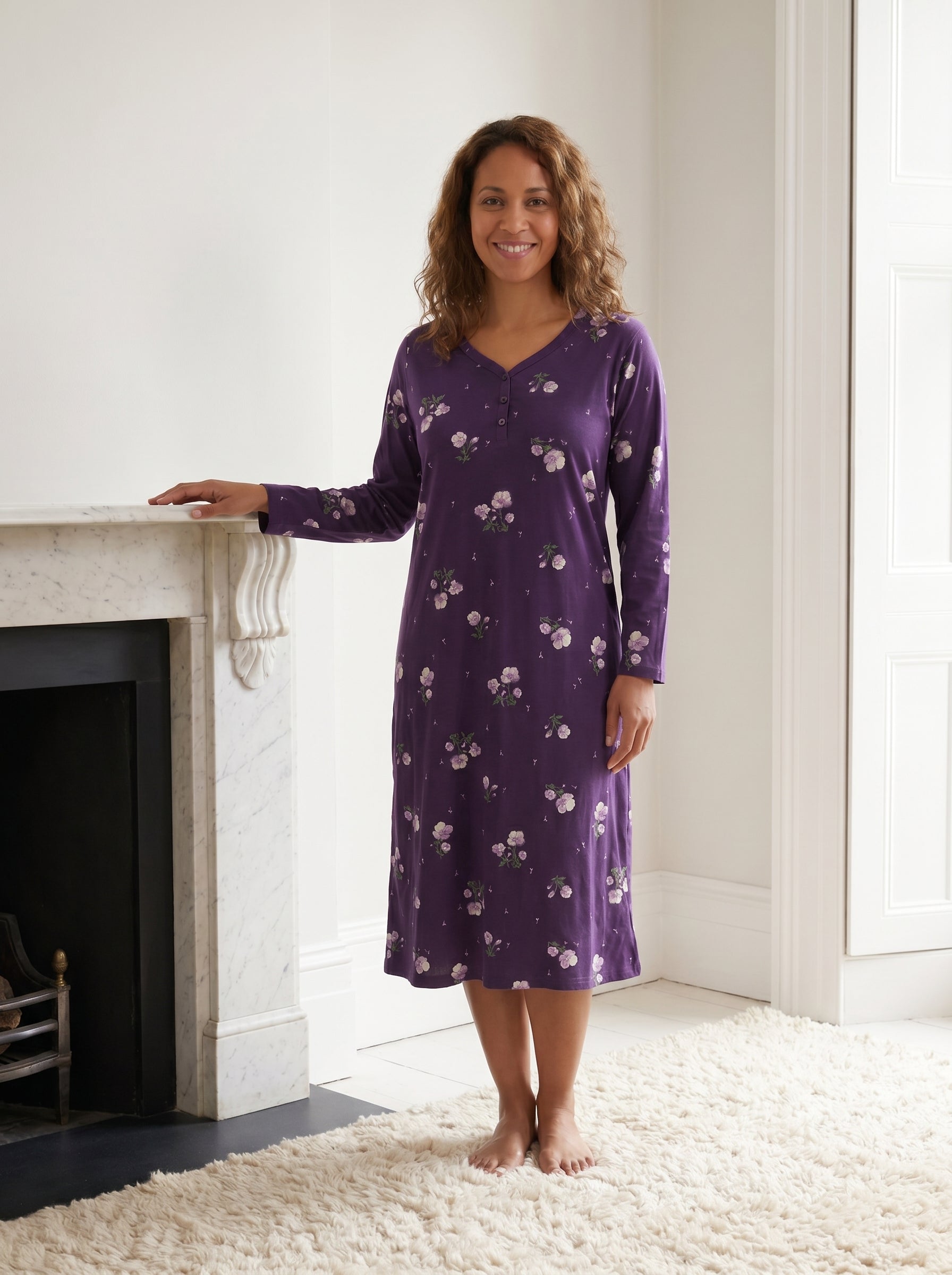 Camille Womens 100% Organic Cotton Classic Long Sleeve Nightdress