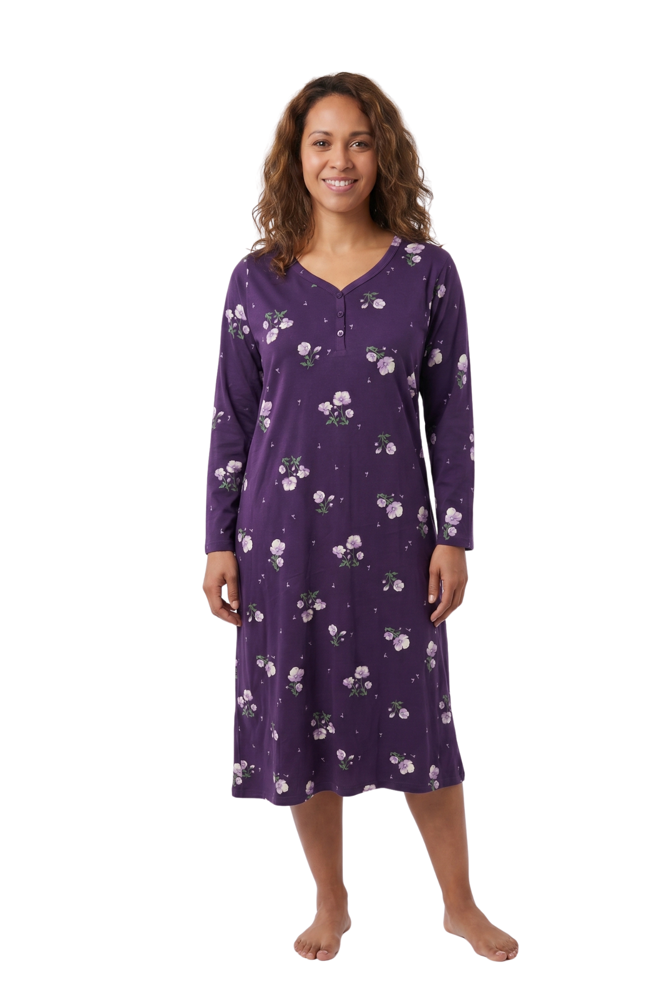 Camille Womens 100% Organic Cotton Classic Long Sleeve Nightdress