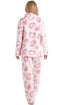 Camille Women's Pyjama Set in White Fleece Pink Heart Print Nightwear