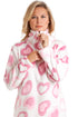 Camille Women's Pyjama Set in White Fleece Pink Heart Print Nightwear