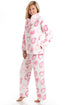 Camille Women's Pyjama Set in White Fleece Pink Heart Print Nightwear