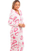 Camille Women's Supersoft Fleece Pink Heart Hooded Onesie
