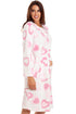 Camille Women's Lounge Dress in White Fleece Pink Heart Print Nightwear