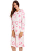 Camille Women's Lounge Dress in White Fleece Pink Heart Print Nightwear