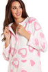 Camille Women's Lounge Dress in White Fleece Pink Heart Print Nightwear