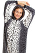Camille Women's Onesie Grey Snow Leopard Print Luxury Fleece Jumpsuit