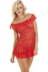 Camille Women's Sheer Lace Mesh Babydoll and G-String Knickers Red