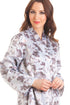 Grey Floral Print Long Satin Light Blue Wrap