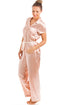 Womens Short Sleeve Belted Satin Salmon Pink Pyjama Set