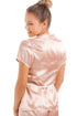 Womens Short Sleeve Belted Satin Salmon Pink Pyjama Set