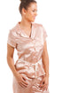 Womens Short Sleeve Belted Satin Salmon Pink Pyjama Set