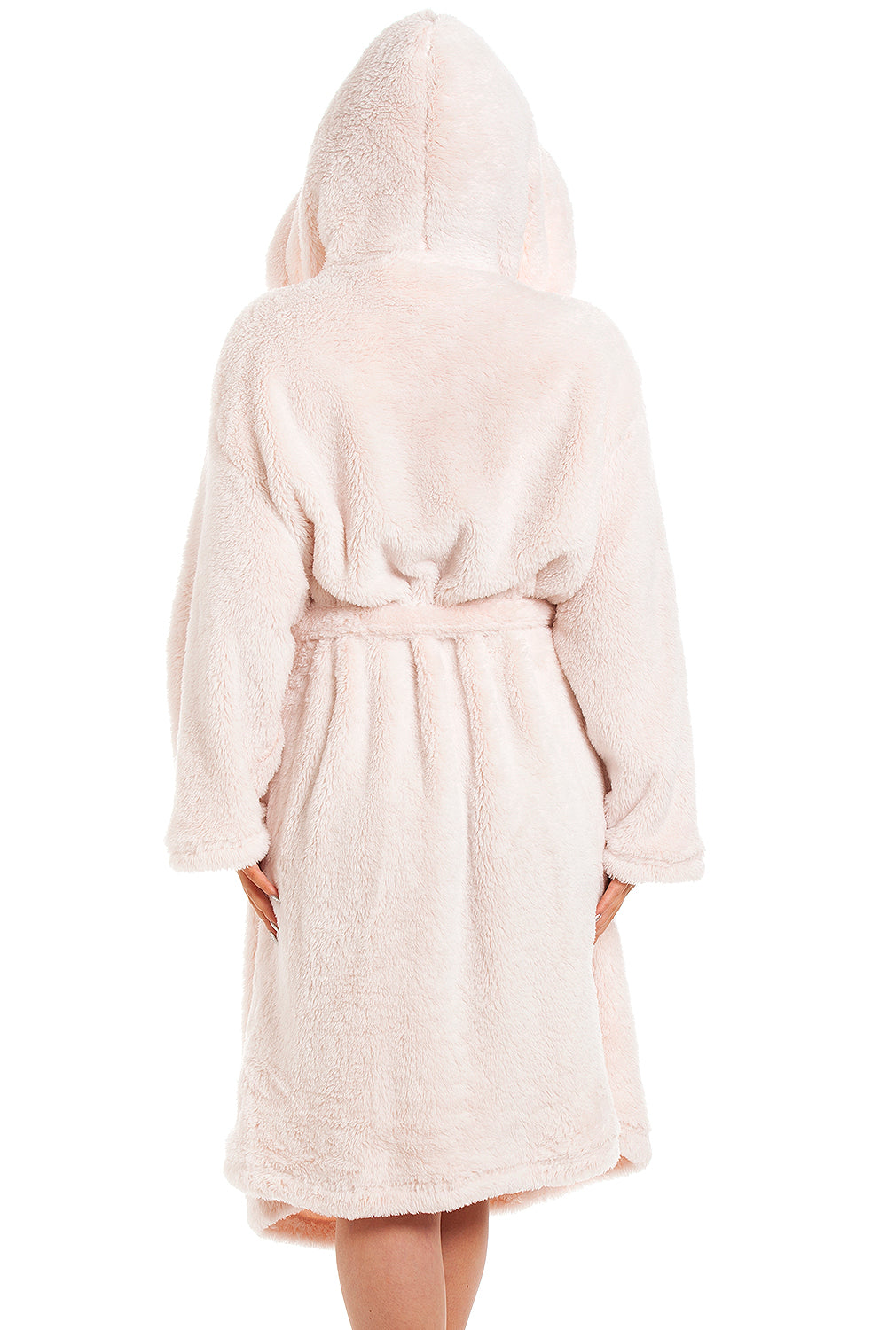Camille Women's Hooded Bathrobe in Pink Soft Fleece Fluffy Dressing Gown