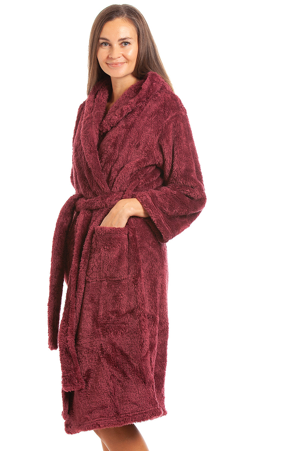 Camille Women's Hooded Bathrobe in Pink Soft Fleece Fluffy Dressing Gown