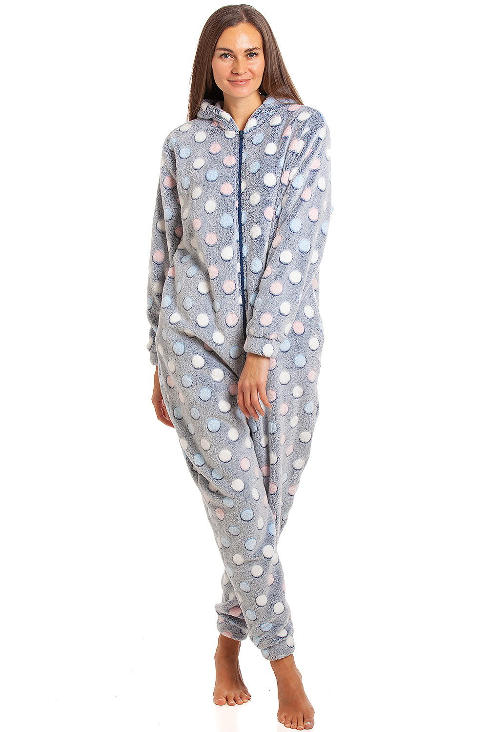 Womens Multi Coloured Spot Print Supersoft Grey Onesie