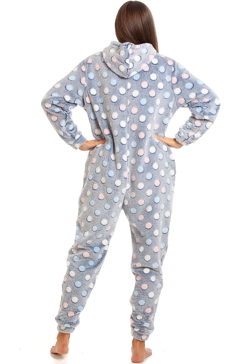 Womens Multi Coloured Spot Print Supersoft Grey Onesie