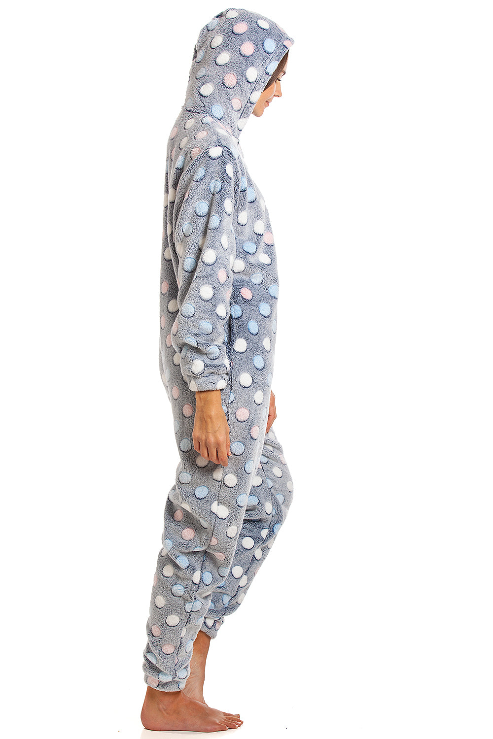 Womens Multi Coloured Spot Print Supersoft Grey Onesie