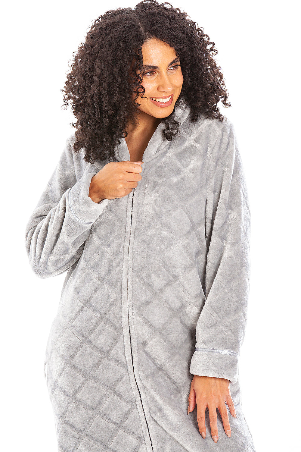 Camille Women's Housecoat Fleece Zip Robe with Inseam Pockets