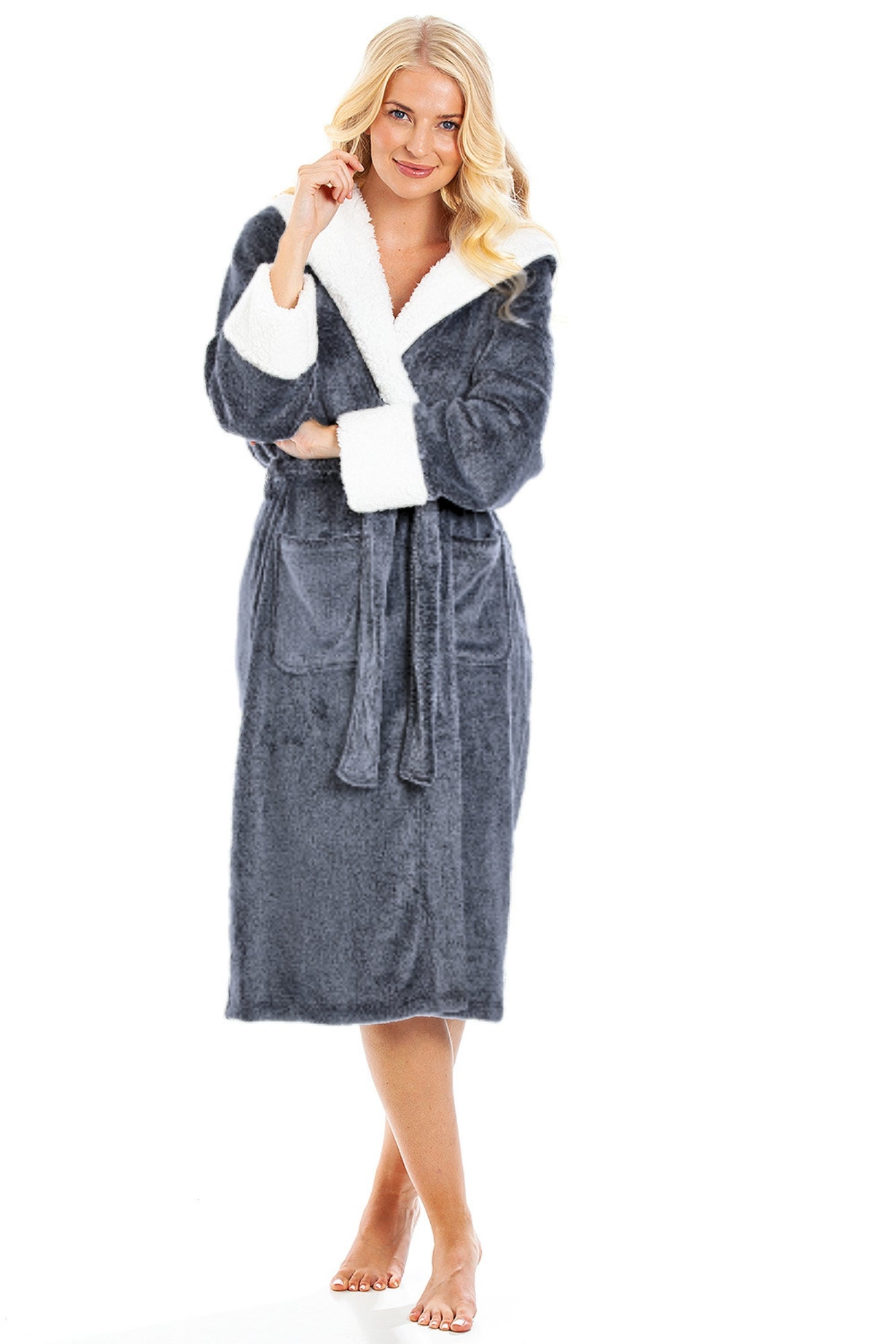 Women's Super Soft Bathrobe with Sherpa Lined Hood and Cuffs