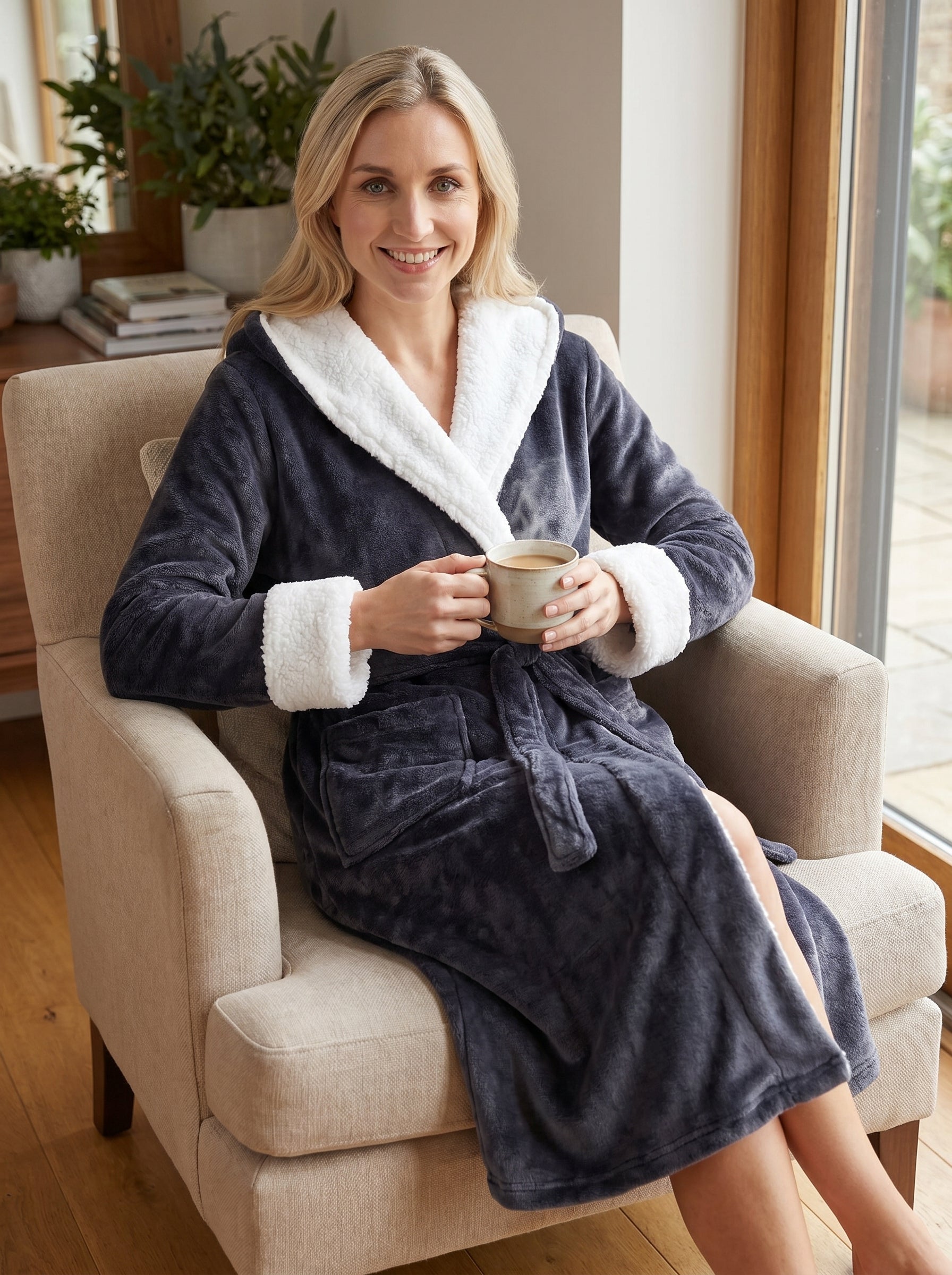 Women's Super Soft Bathrobe with Sherpa Lined Hood and Cuffs