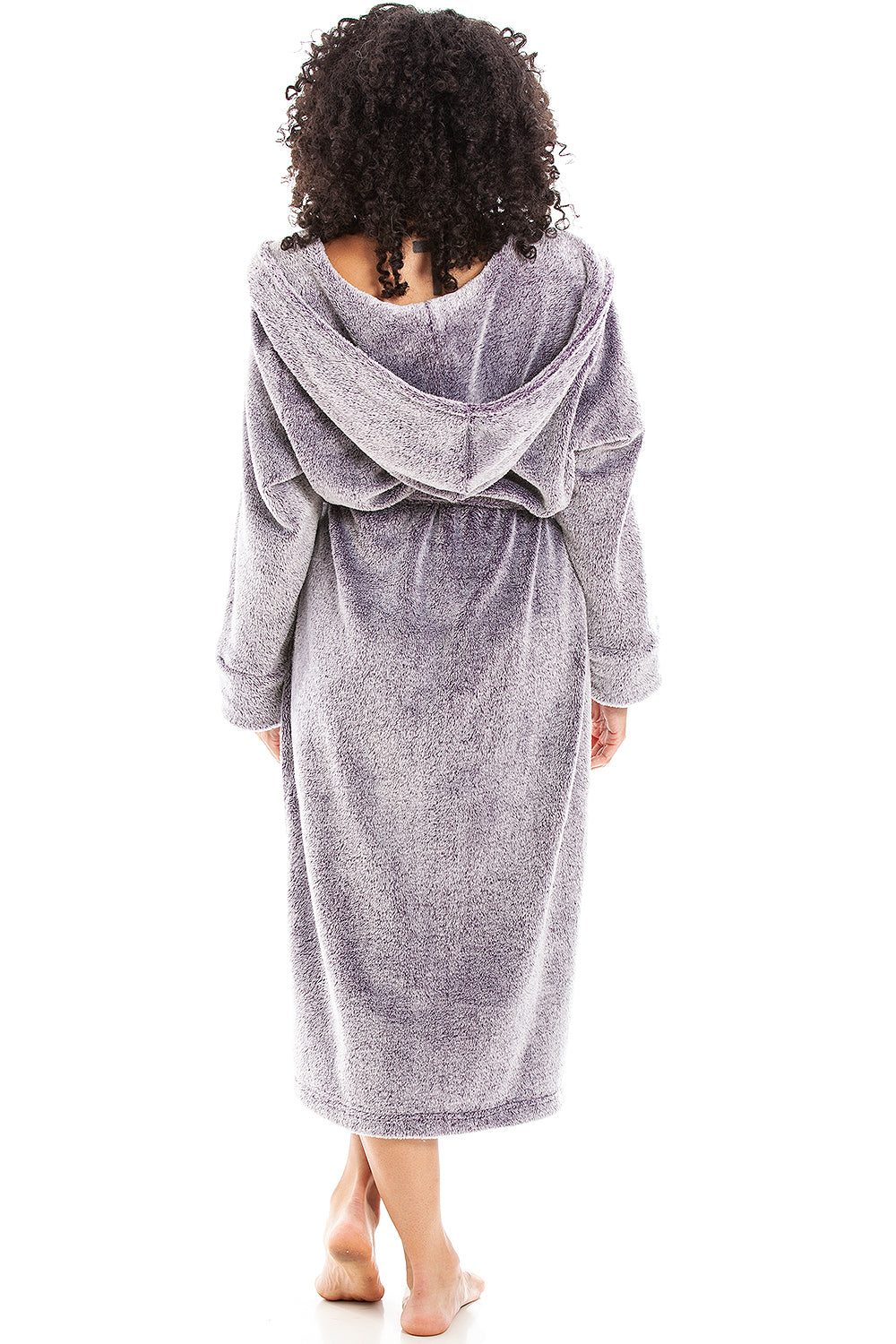 Camille Women's Full Length Bathrobe in Purple Deep Pile Dressing Gown