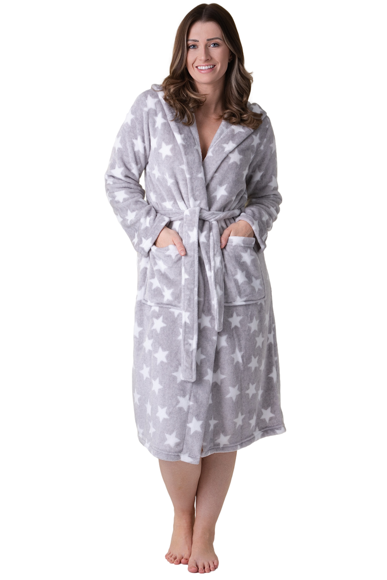Camille Women's Supersoft Fleece Hooded Calf Length Bathrobe