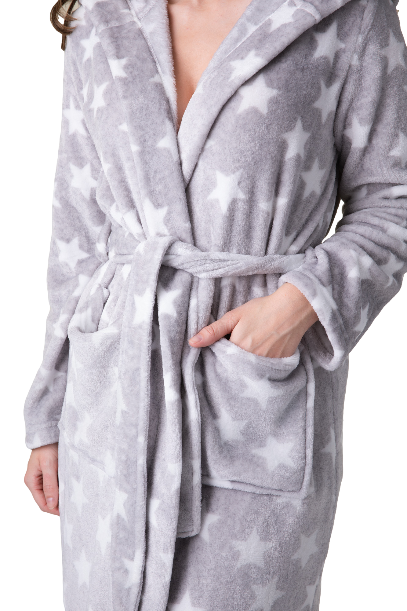Camille Women's Supersoft Fleece Hooded Calf Length Bathrobe