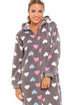 Womens Supersoft Fleece Heart Print Hooded Grey Onesie