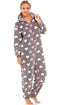 Womens Supersoft Fleece Heart Print Hooded Grey Onesie